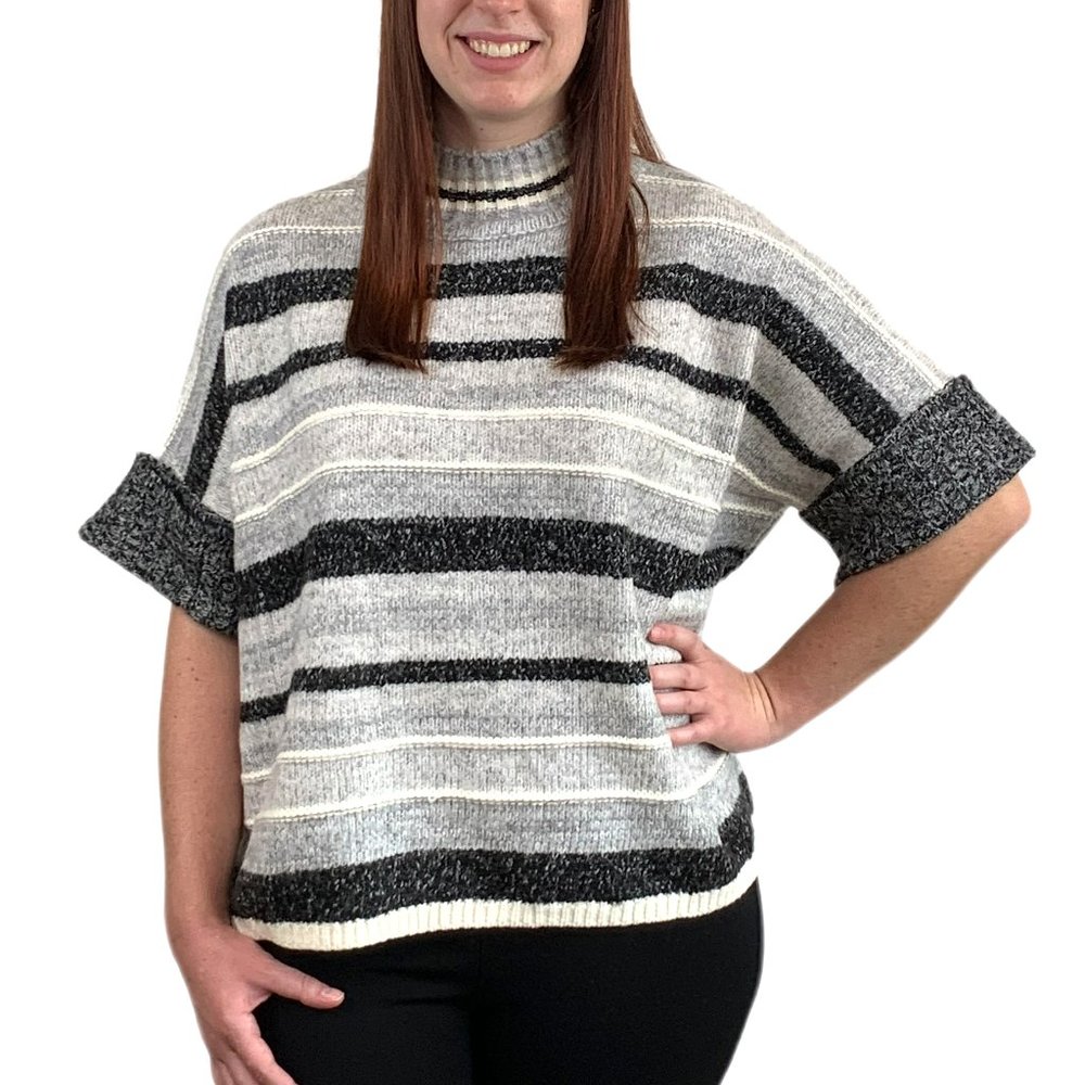 Super Soft Mock Neck Striped Sweater by Rain+Rose